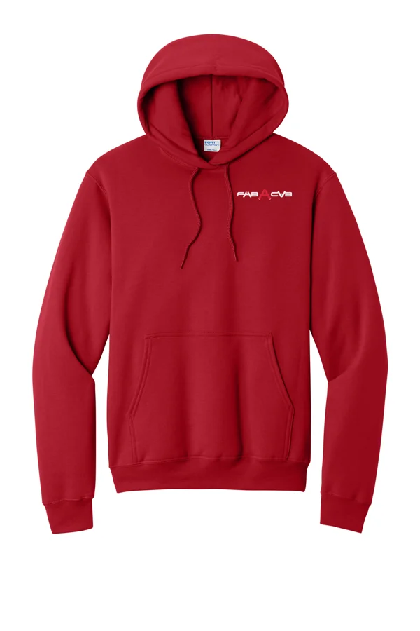 Red Port & Company fleece hoodie with FabACab logo on the chest